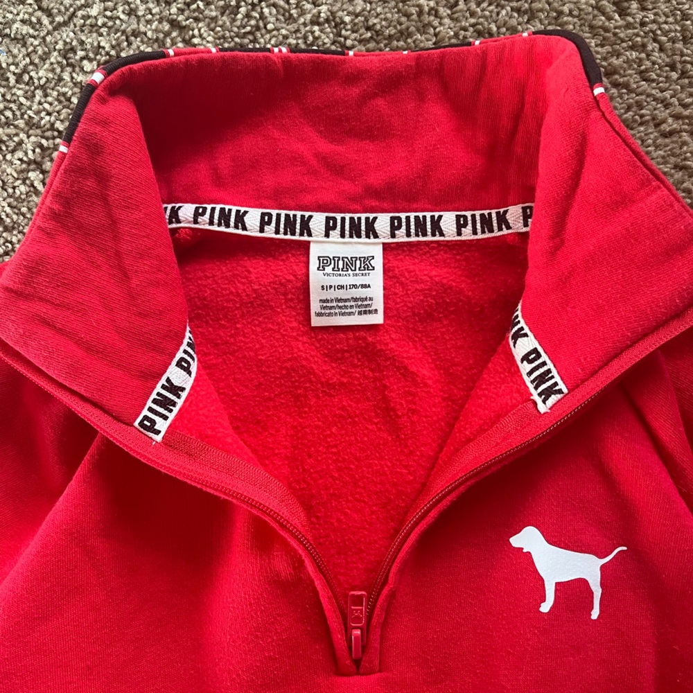 Victoria’s Secret PINK quarter zip sweatshirt, Red, size S - Picture 11 of 14